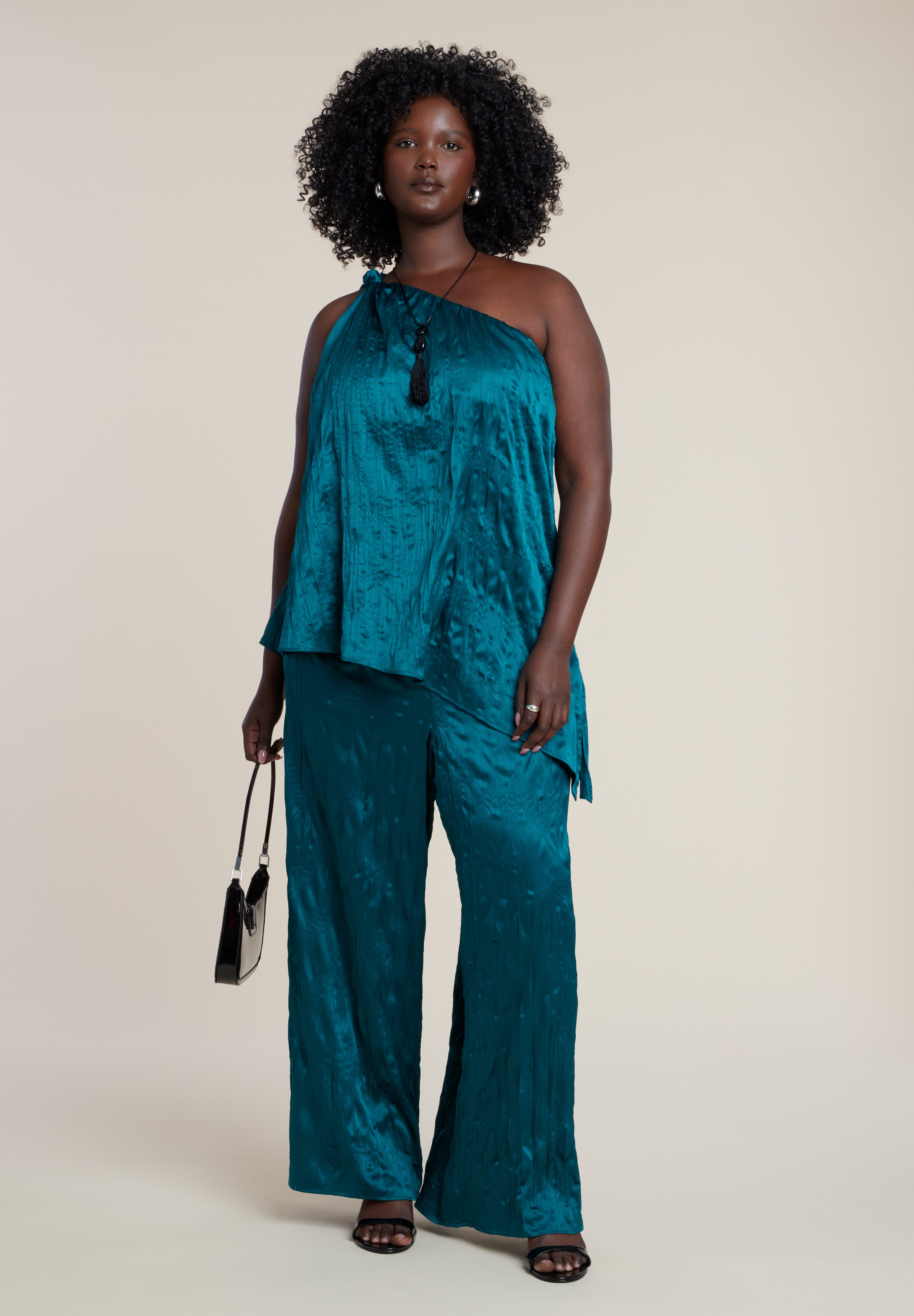 Crinkle Satin Wide-Leg Pant