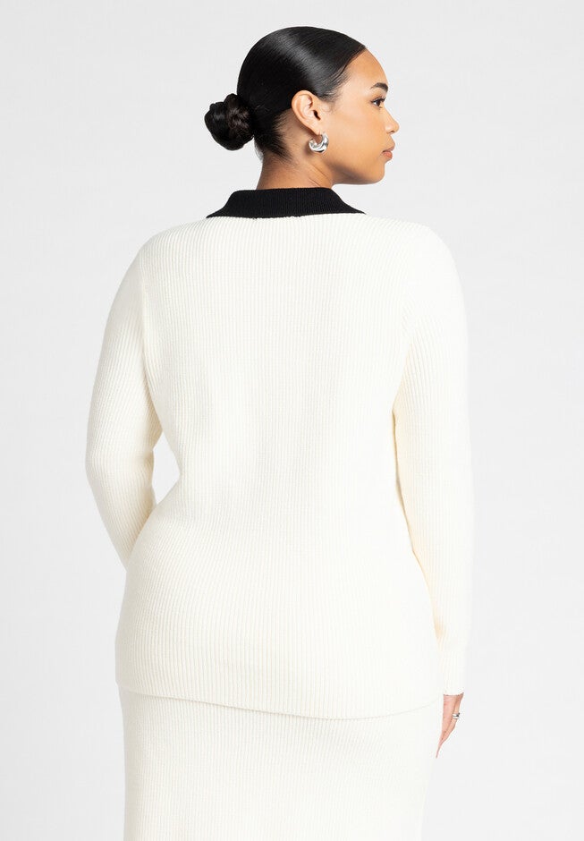 Henley Collared Sweater, CREAM AND BLACK ONYX, on-hover image number null