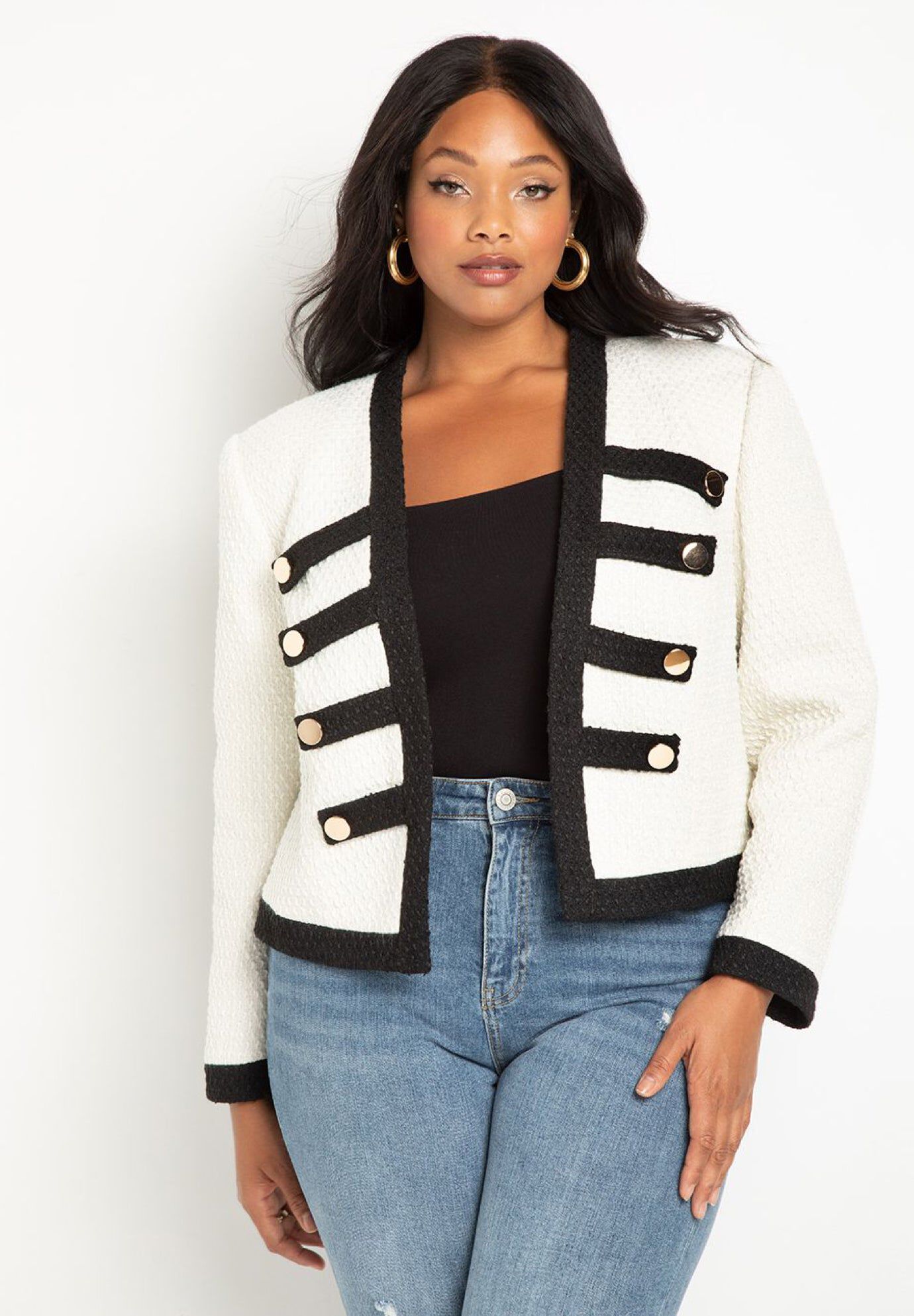 Tweed Detail Open Front Blazer, 4473472 | ELOQUII