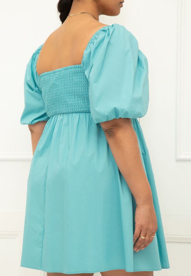 ELOQUII Elements Puff Sleeve Pleated Bodice Dress, , alternate image number null