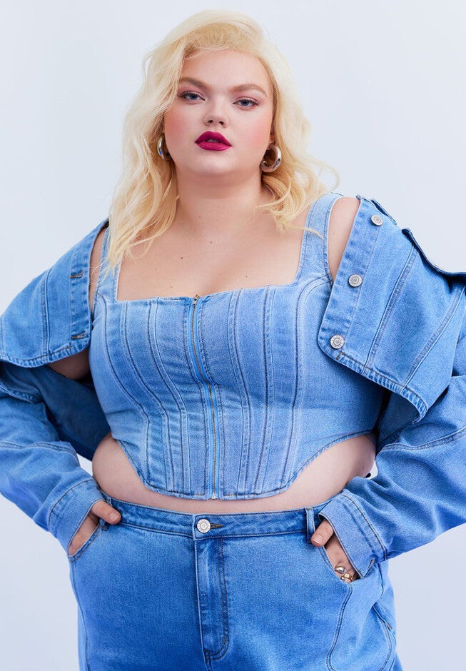 denim corset dress plus size ELOQUII Women's Plus Size Denim Corset Dress