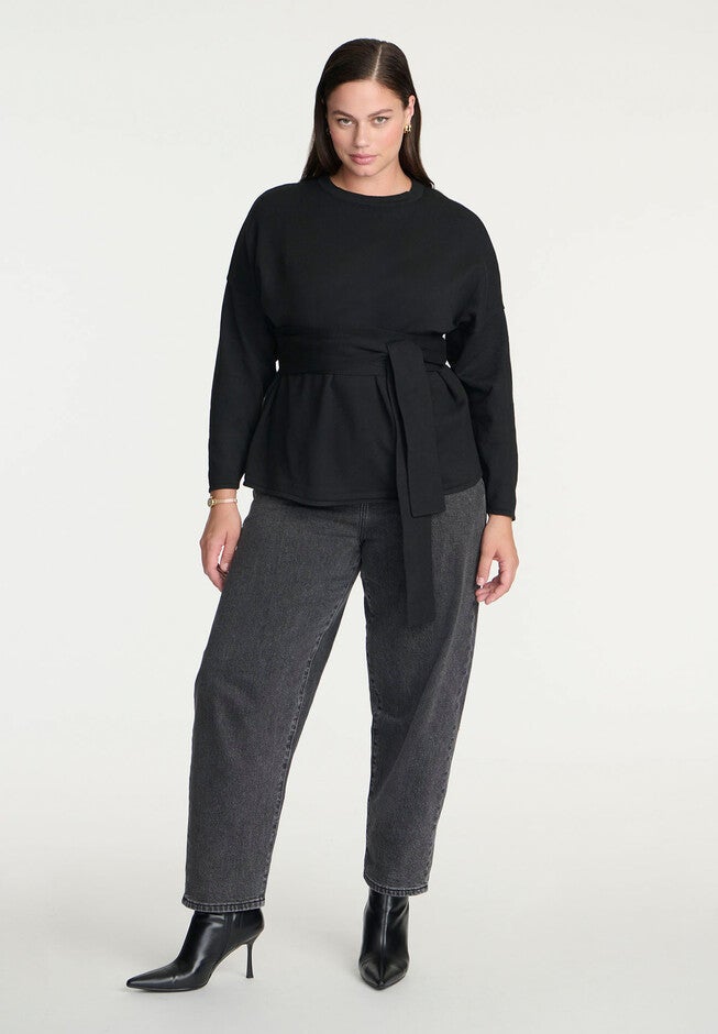 Tie Waist Sweater, BLACK ONYX, alternate image number null