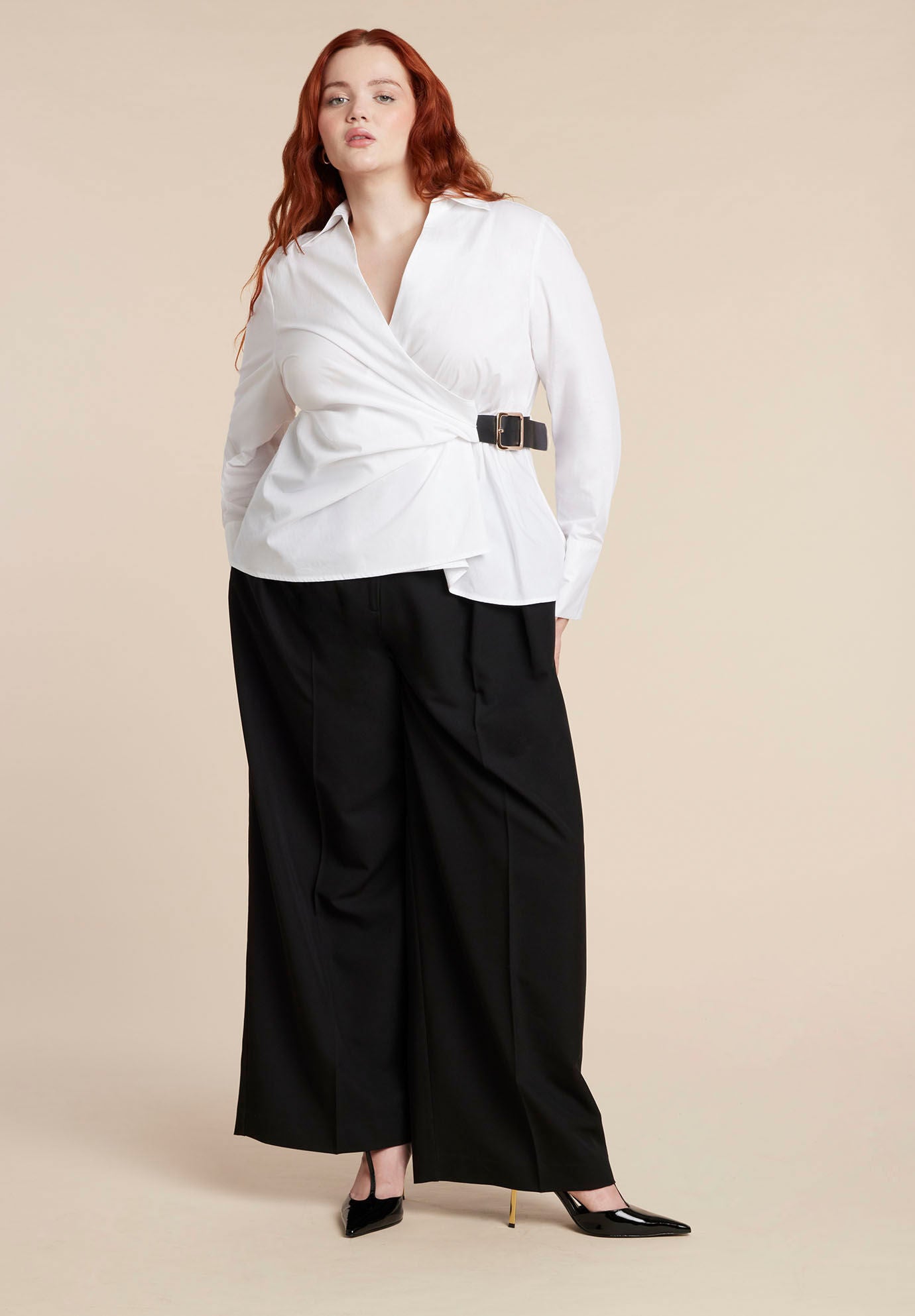 Belted Button Up Shirt, OPTIC WHITE, on-hover image number 1