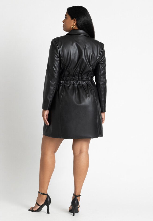 Faux Leather Elastic Waist Blazer Dress, BLACK ONYX, alternate image number null