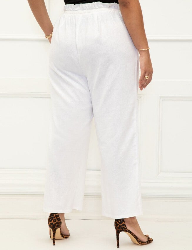 ELOQUII Elements Paperbag Waist Wide Leg Pants, WHITE, on-hover image number null