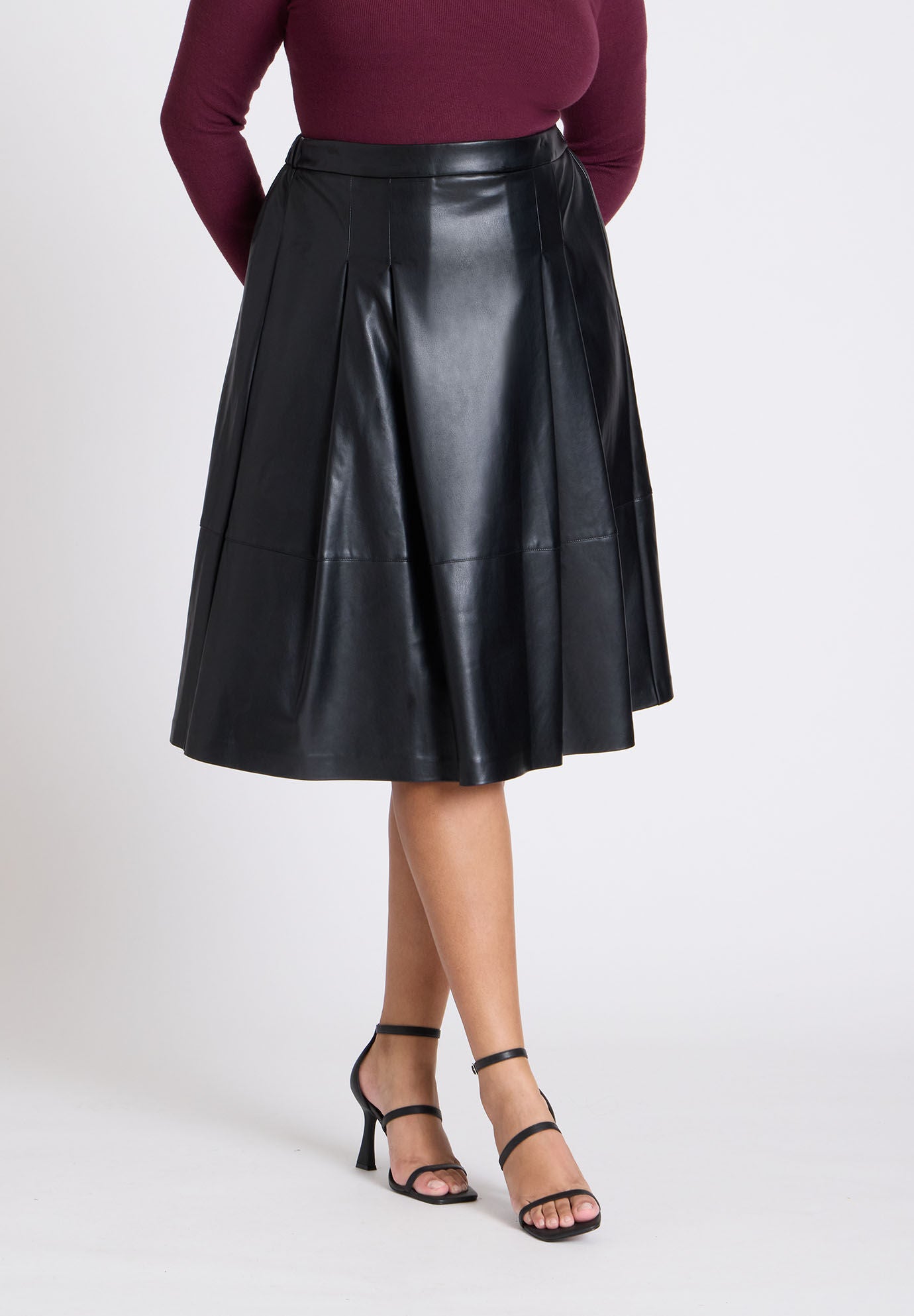 Faux Leather Full Midi Skirt Eloquii