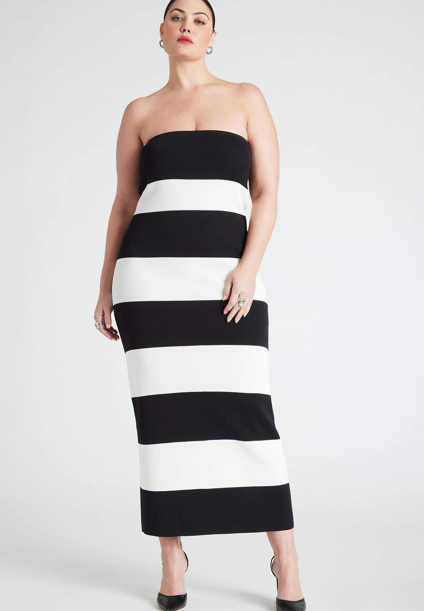Plus Size Striped Print Tube Dress