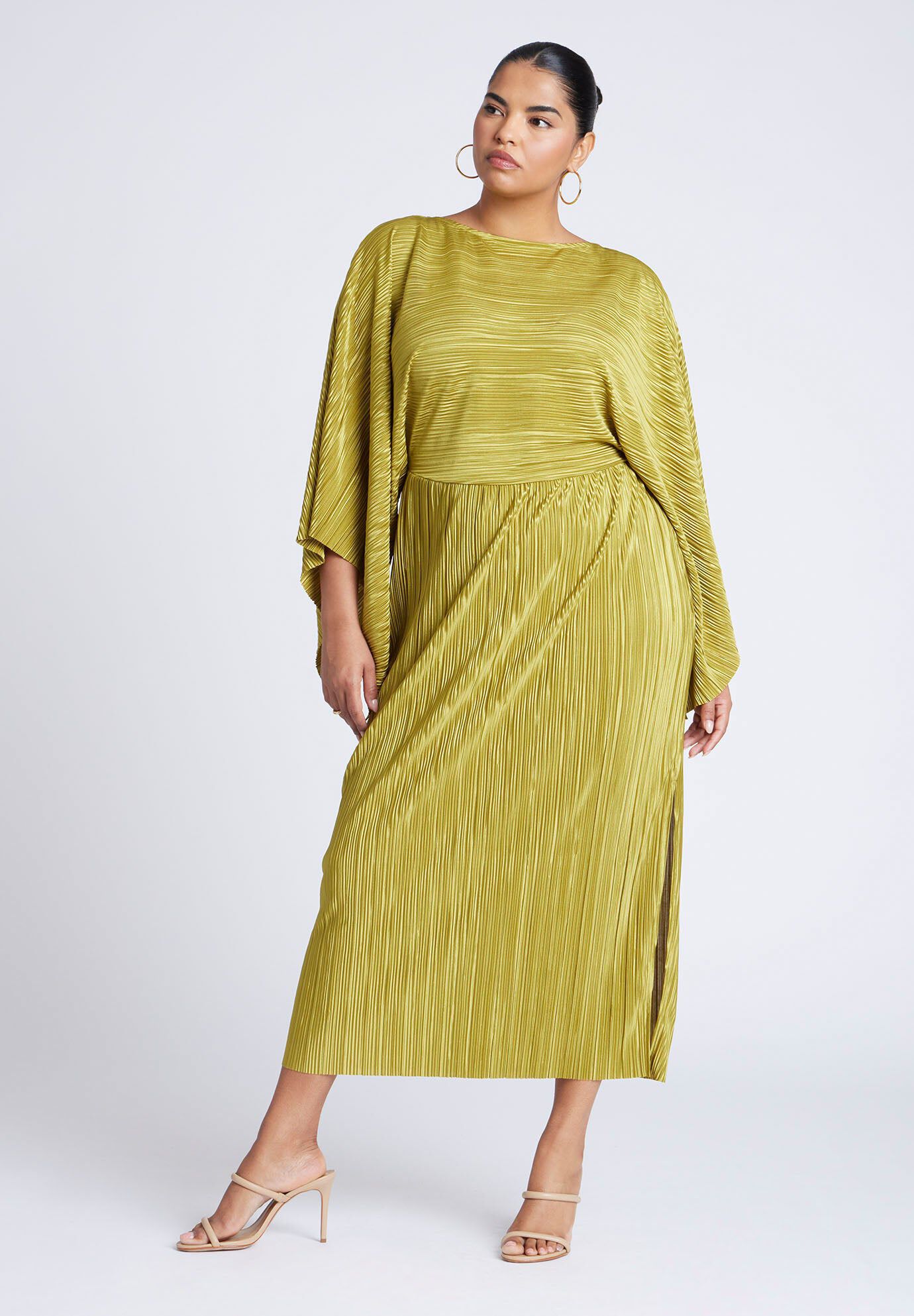 Plissé Metallic Cape Dress