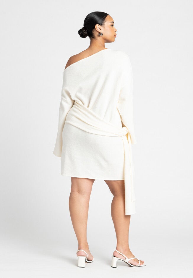 Sweater Mini Dress With Waist Tie, CREAM, alternate image number null