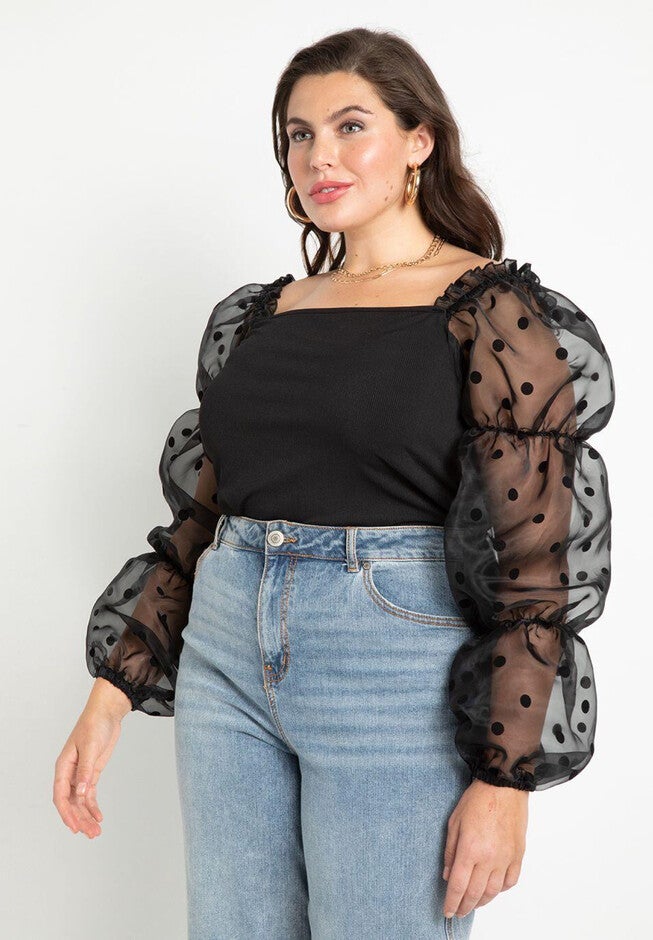 Flocked Organza Sleeve Top, , on-hover image number null