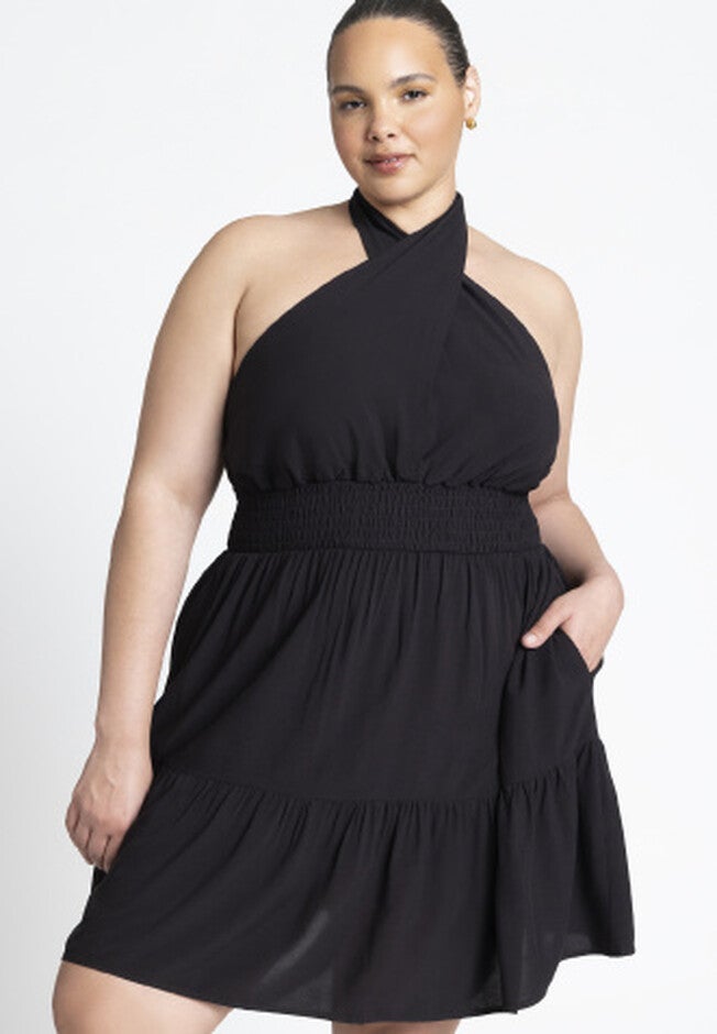 Halter Flare Mini Dress, BLACK ONYX, alternate image number null