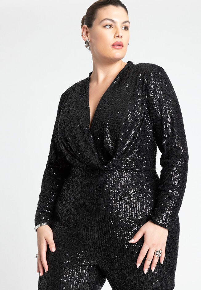 Flare Leg Sequin Jumpsuit, , alternate image number 2