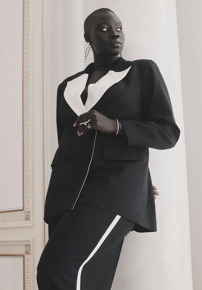 Cinched Blazer With Contrast Lapel, , alternate image number null