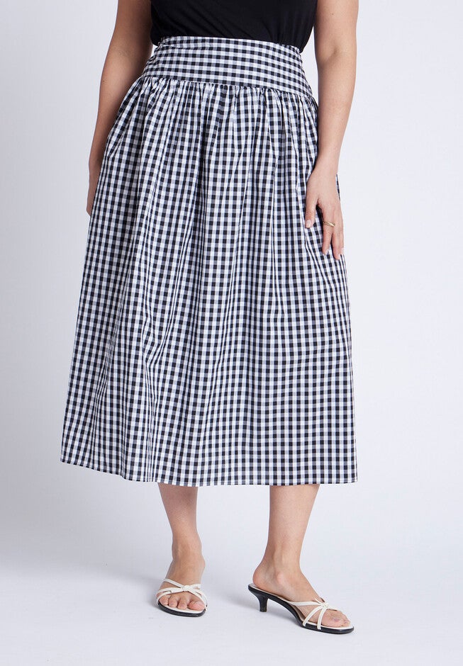Gingham Full Skirt, BLACK AND WHITE GINGHAM, alternate image number null
