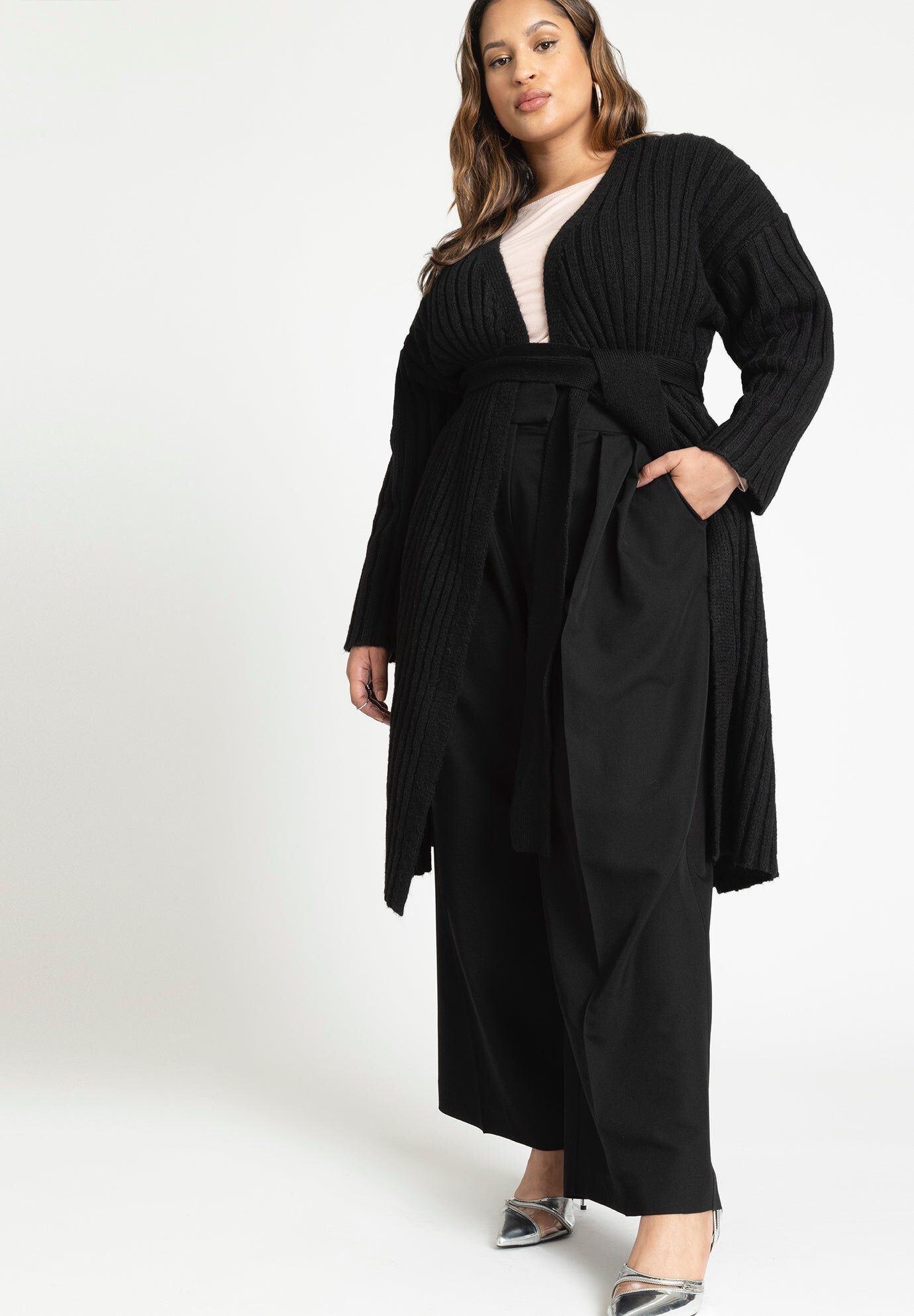 Belted Long Cardigan V-Neck - Size 18