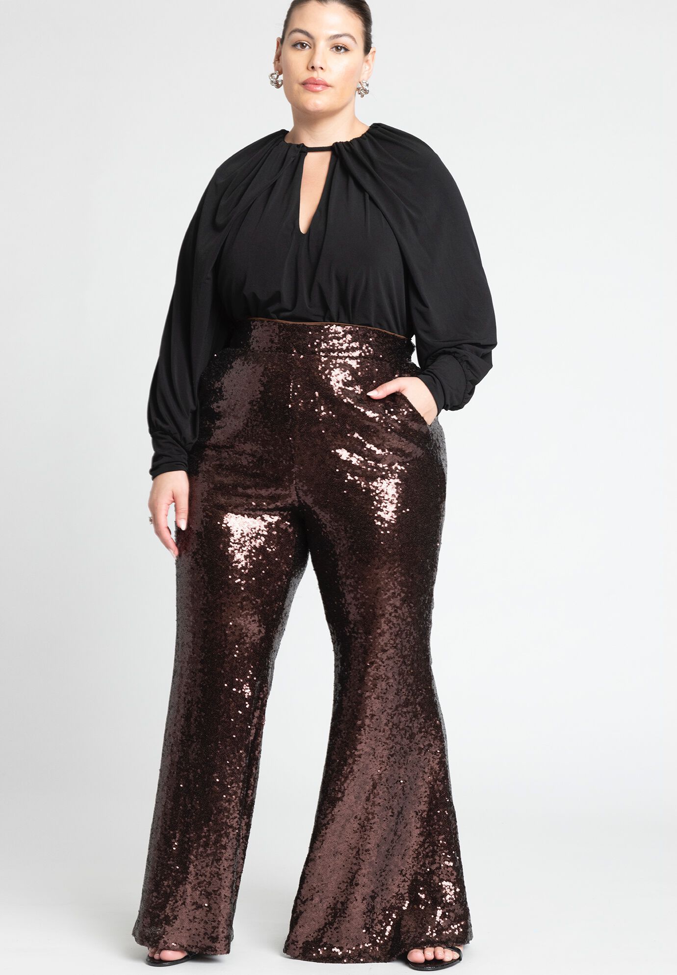 Elegant and Sparkling Black Sequin Flare Pants