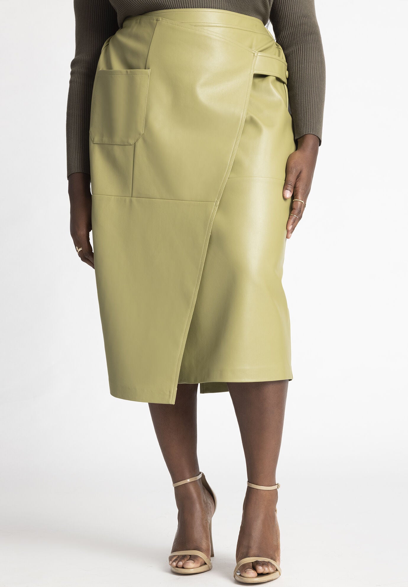 Asymmetrical Faux Leather Column Skirt Eloquii