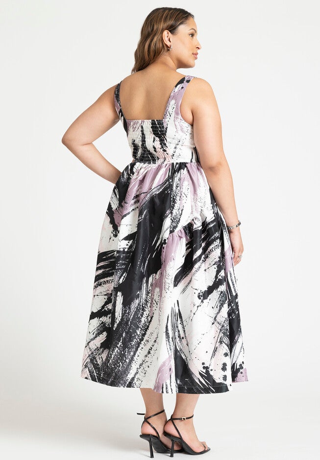 Printed Flare Midi Dress, , alternate image number null