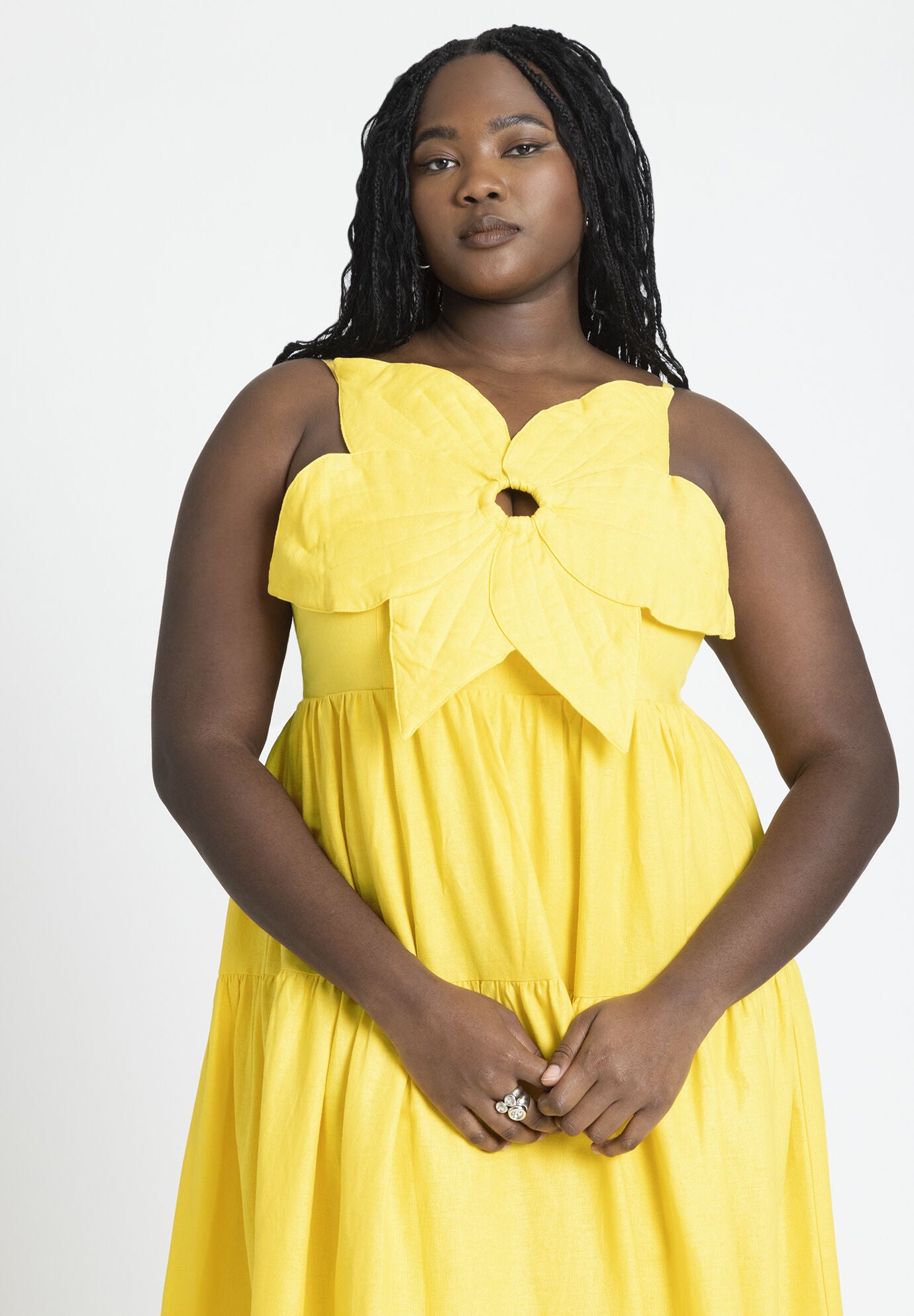 Floral Bustier Maxi Dress with Pockets Sunshine Yellow Eloquii