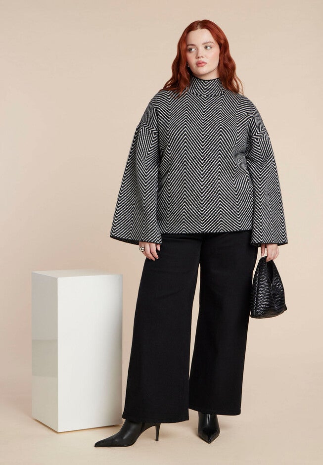 Chevron Intarsia Sweater, BLACK CHEVRON, alternate image number 3
