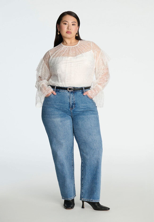 Lace Flared Sleeve Blouse, ECRU, alternate image number null