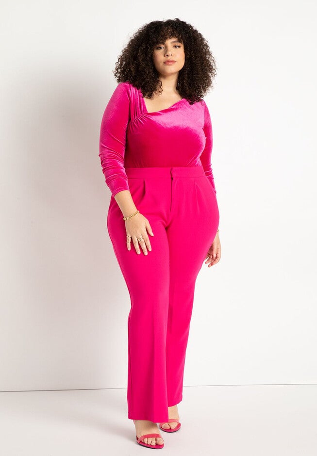Pop Color Pleated Flare Leg Trouser, PINK PEACOCK, hi-res image number null