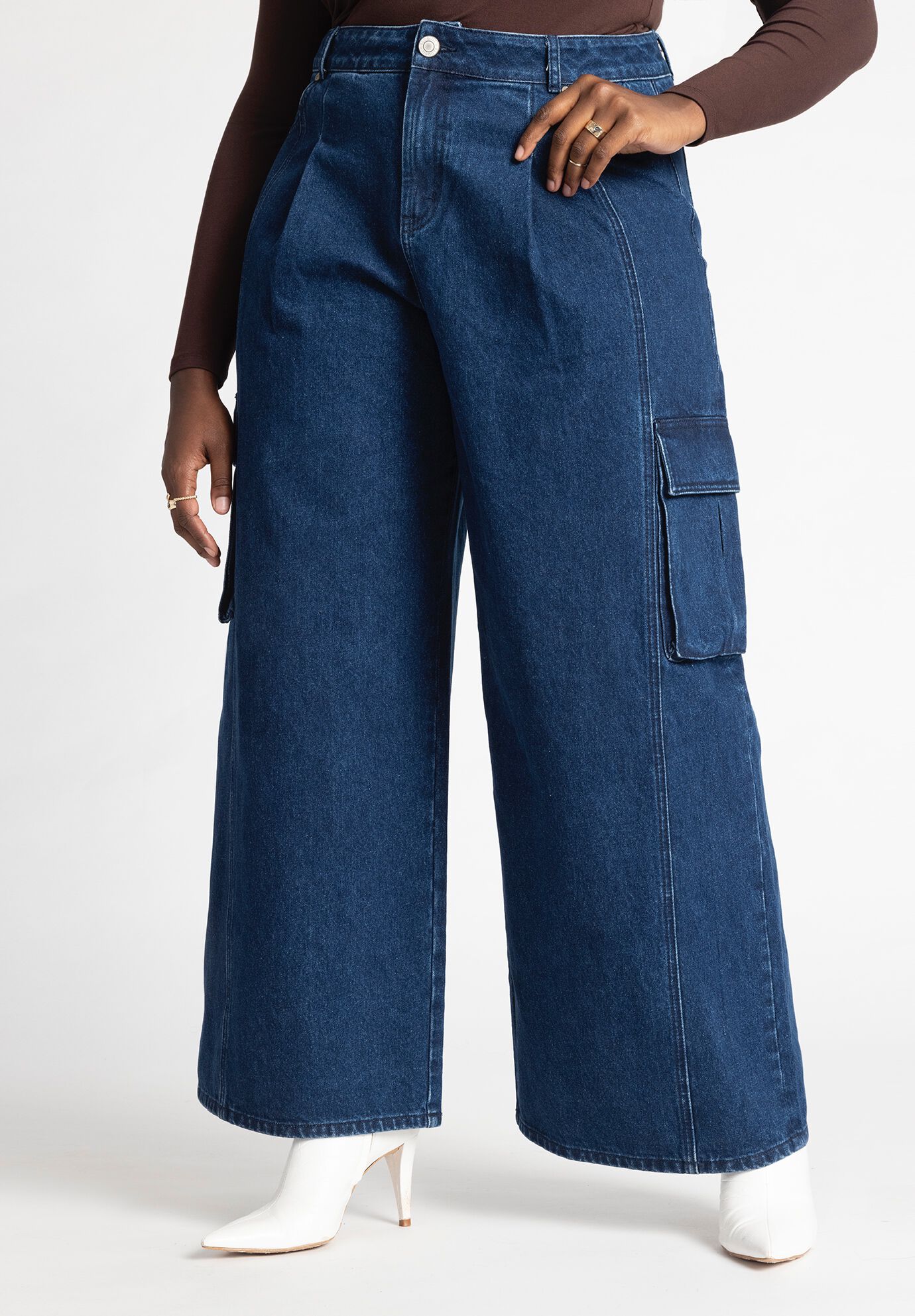 Plus Size Women Wide Leg Cargo Jean By ( Size 16 )