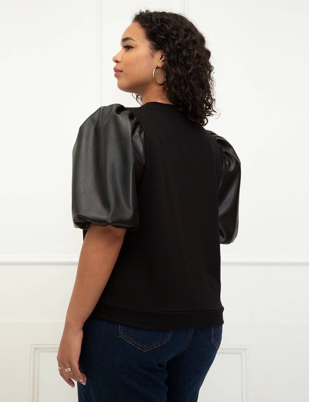 Leather Sleeve Sweatshirt for Women ZQ Elements Black Eloquii