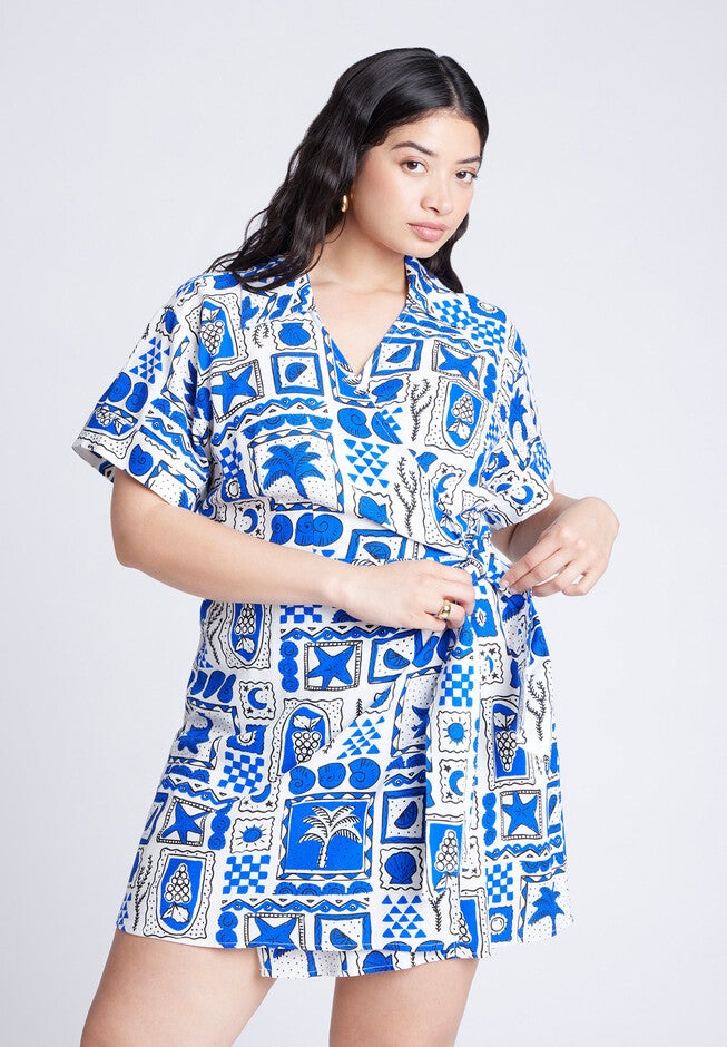 Printed Linen Mini Dress, FRAMES OF SEA, alternate image number null