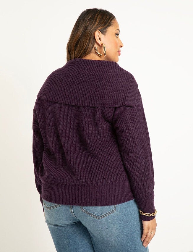 Asym Button Collar Sweater, BLACKBERRY CORDIAL, on-hover image number null