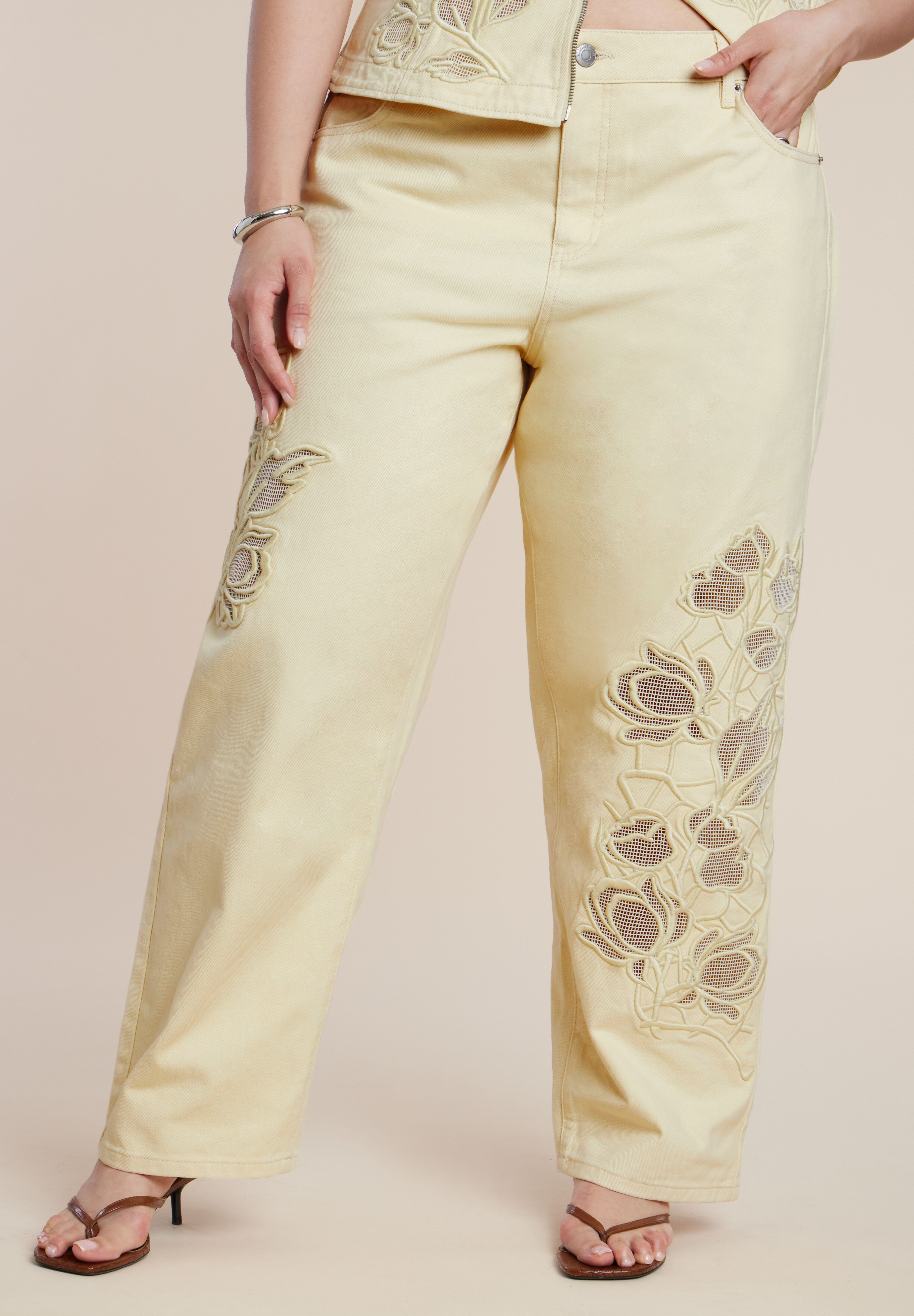 Floral Embroidery Jean