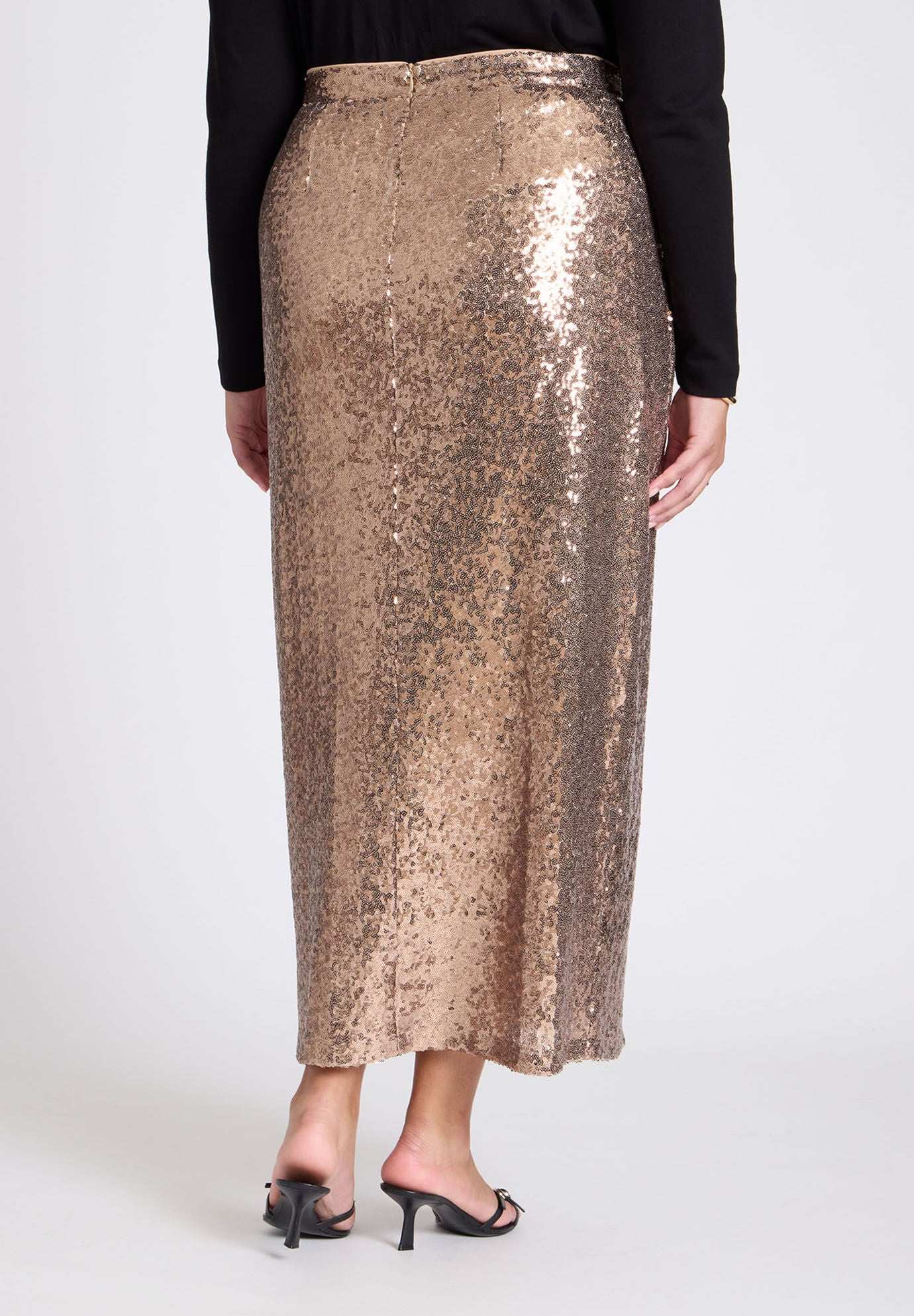 Sequin Shimmer Maxi Skirt with Slit Bronze Eloquii