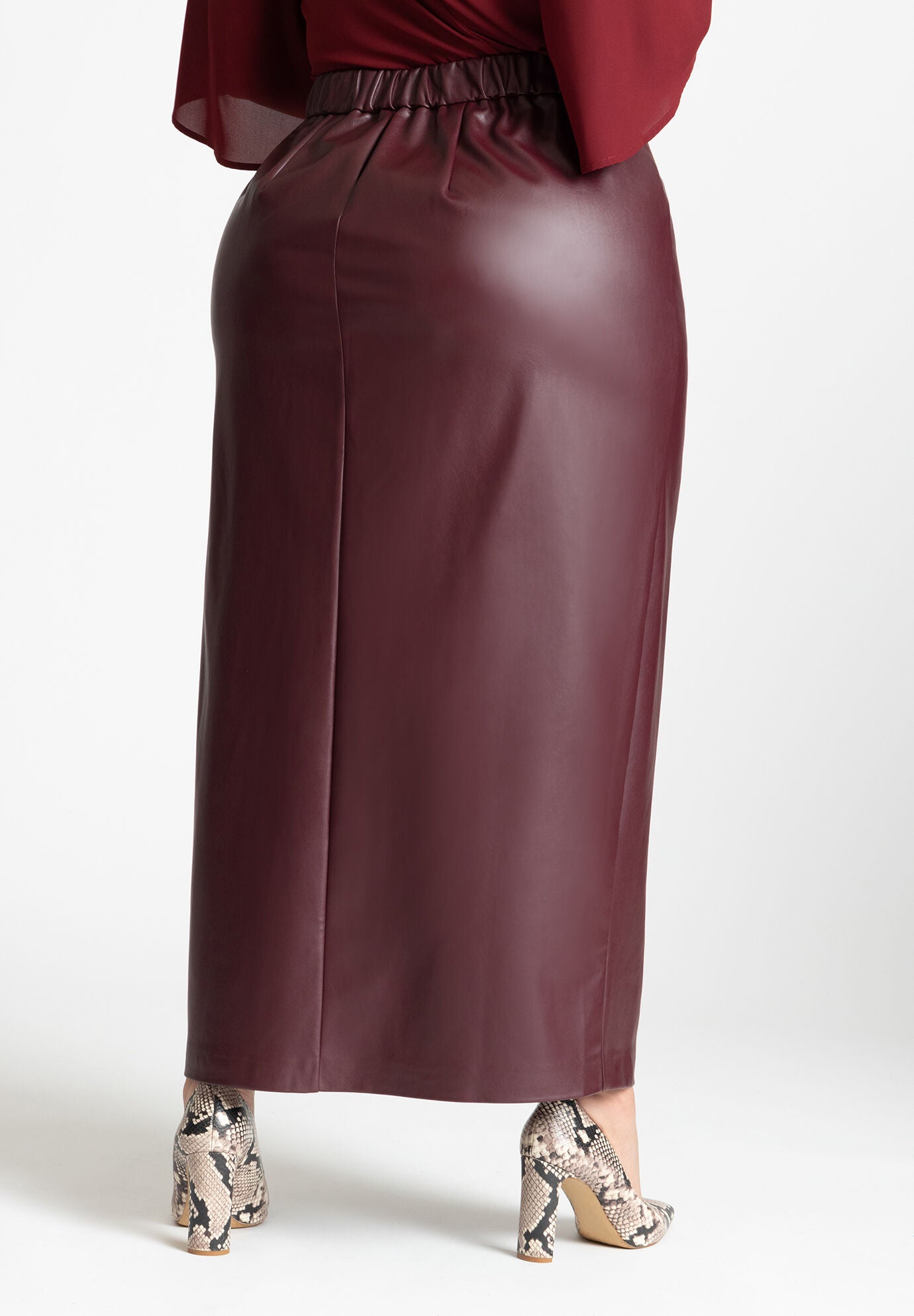 Faux Leather Column Skirt With Slit Eloquii