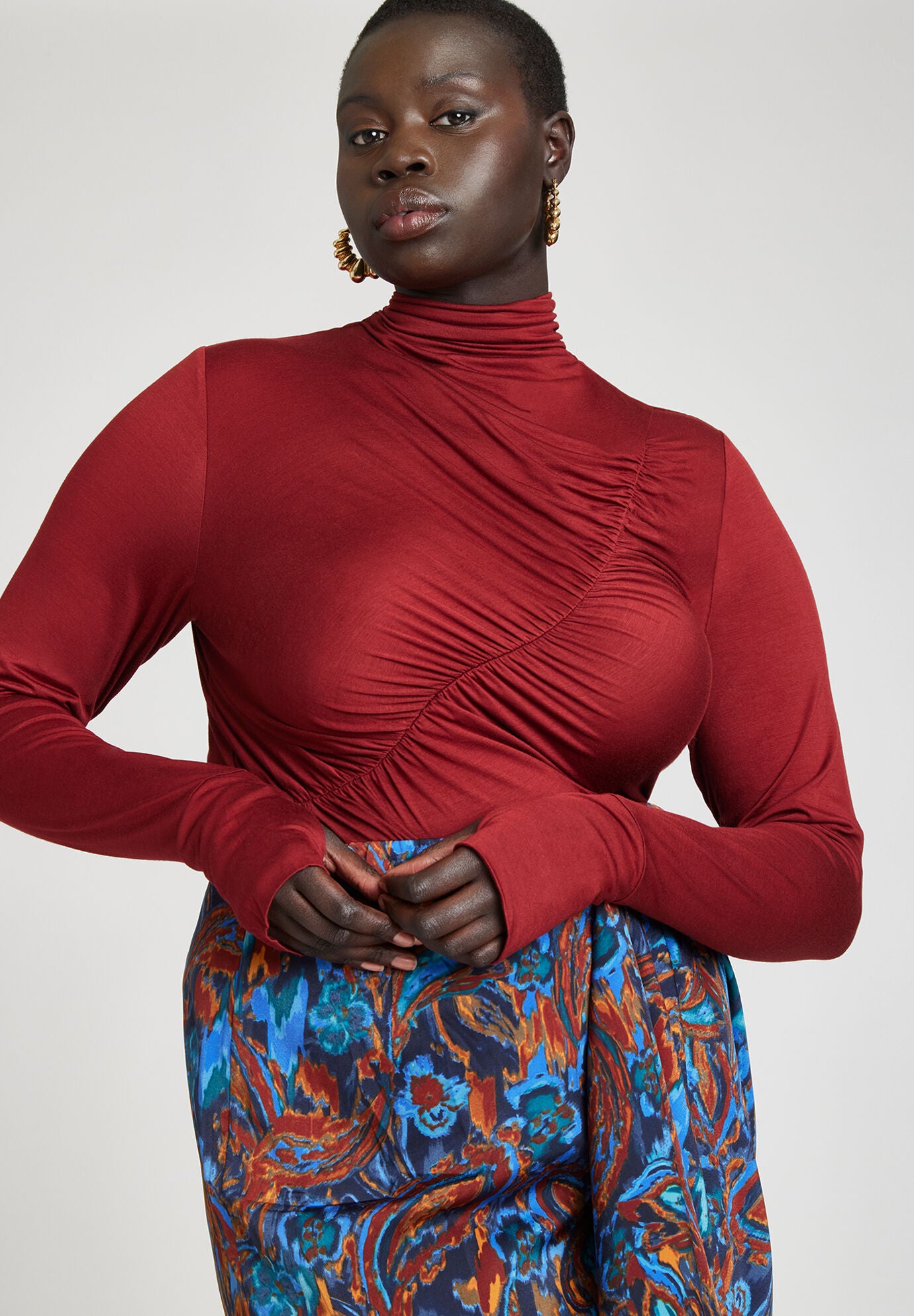 Ruched Detail Mock Neck Top High Stretch 4473718 Eloquii