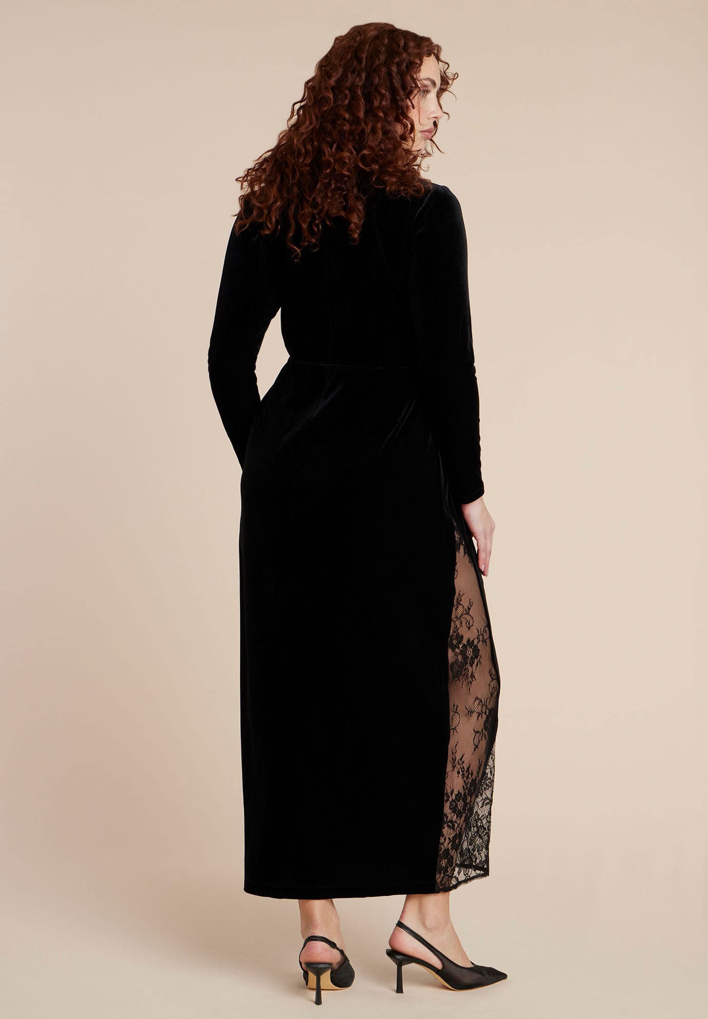 Velvet And Lace Maxi Dress, BLACK ONYX, alternate image number 6