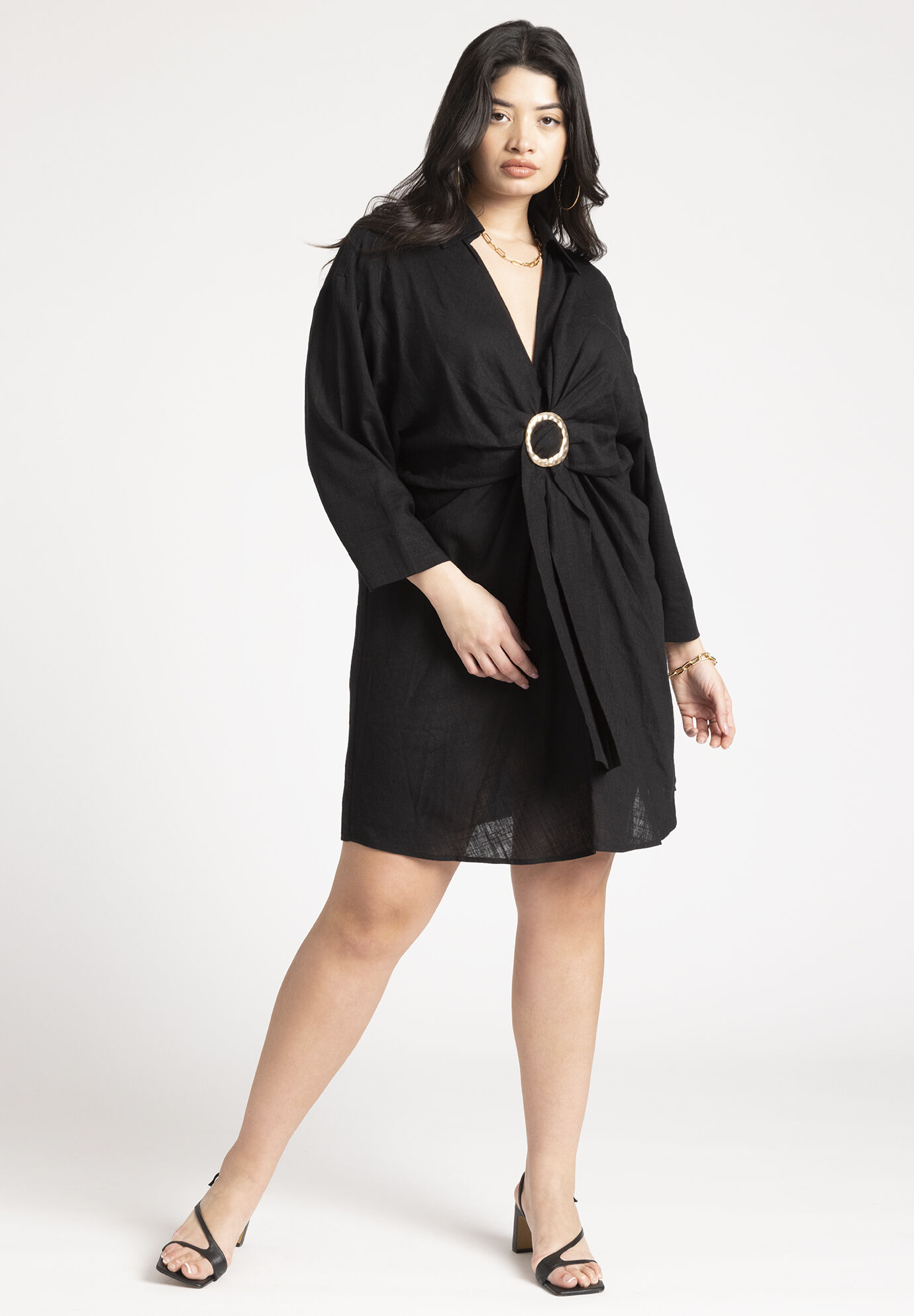 Plus Size Collared Short Dolman Long Sleeves Cover Up/Tunic