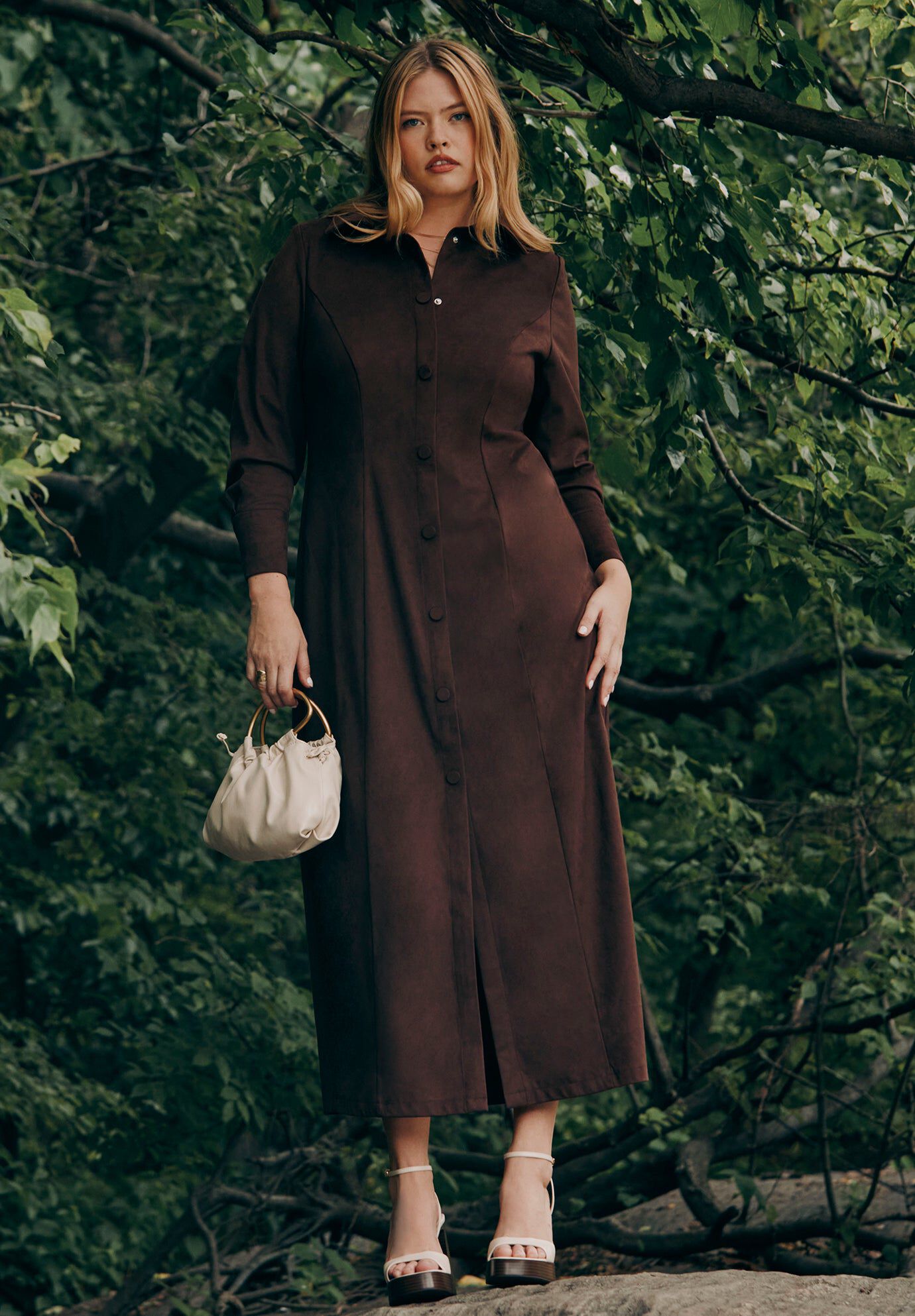 Suede Shirt Dress, CHICORY COFFEE, hi-res image number 0