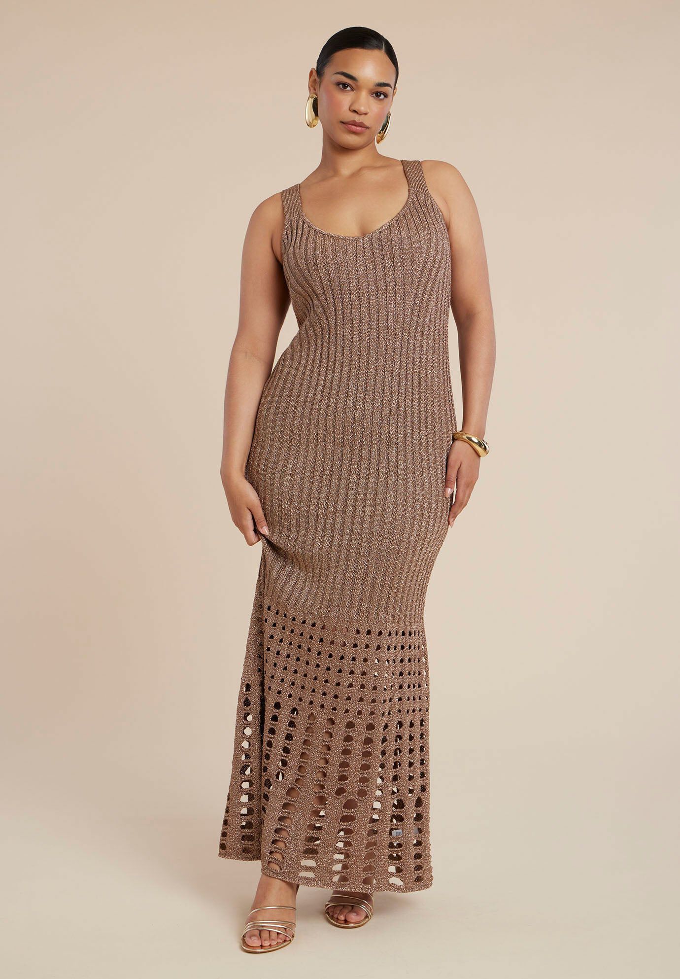 Metallic Open Stitch Sweater Dress | ELOQUII
