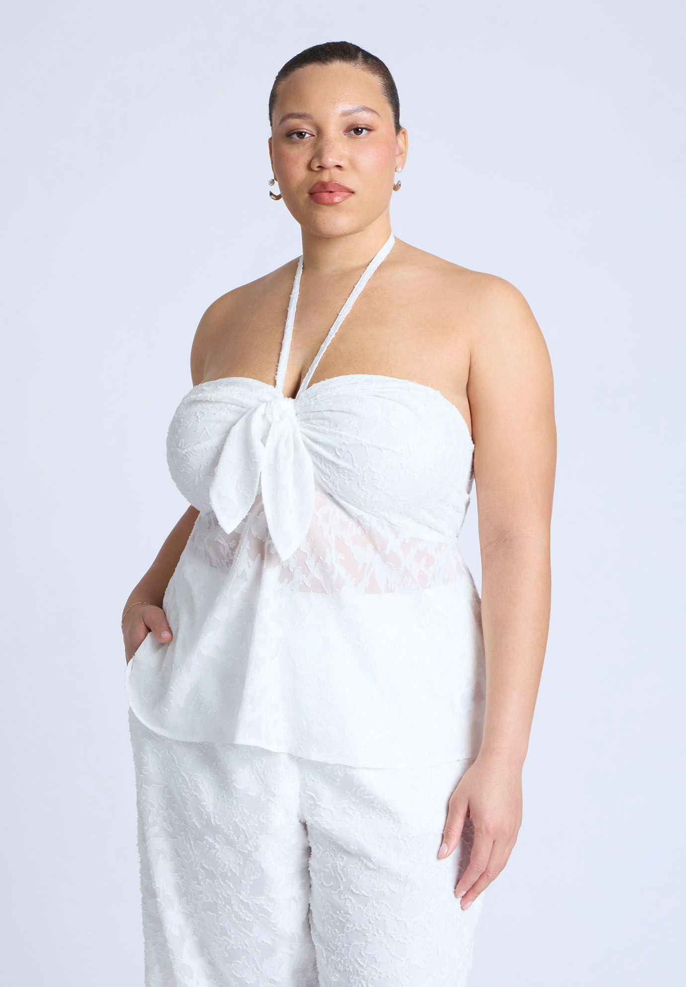 売れ筋商品|||エロクイ カットソー トップス レディース Women's Cascading Tube Top White ELOQUII Women's Plus Size Cascading Tube Top - 14/16, White