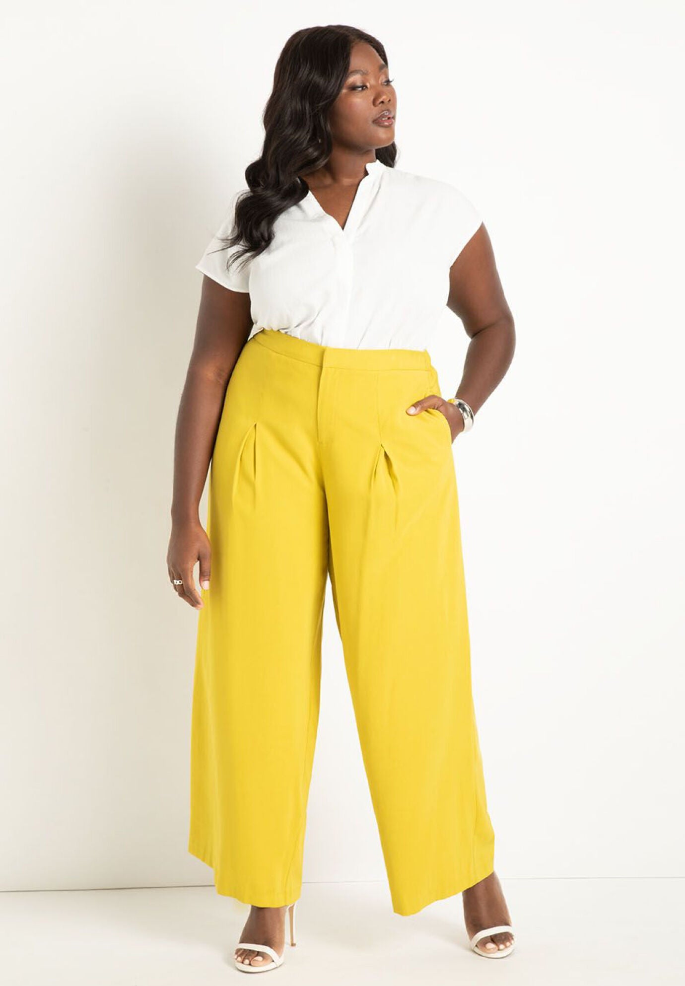 Wide Leg Pant with High Rise and Relaxed Fit, Antique Moss | Eloquii
