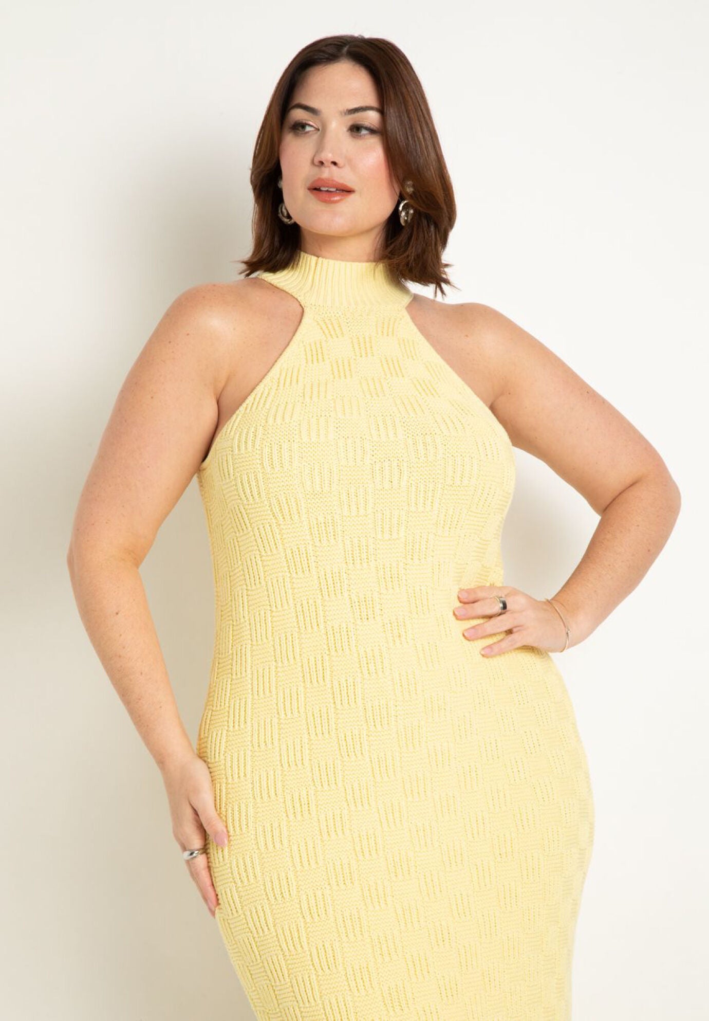 Basket Weave Halter Neck Sweater Dress Eloquii