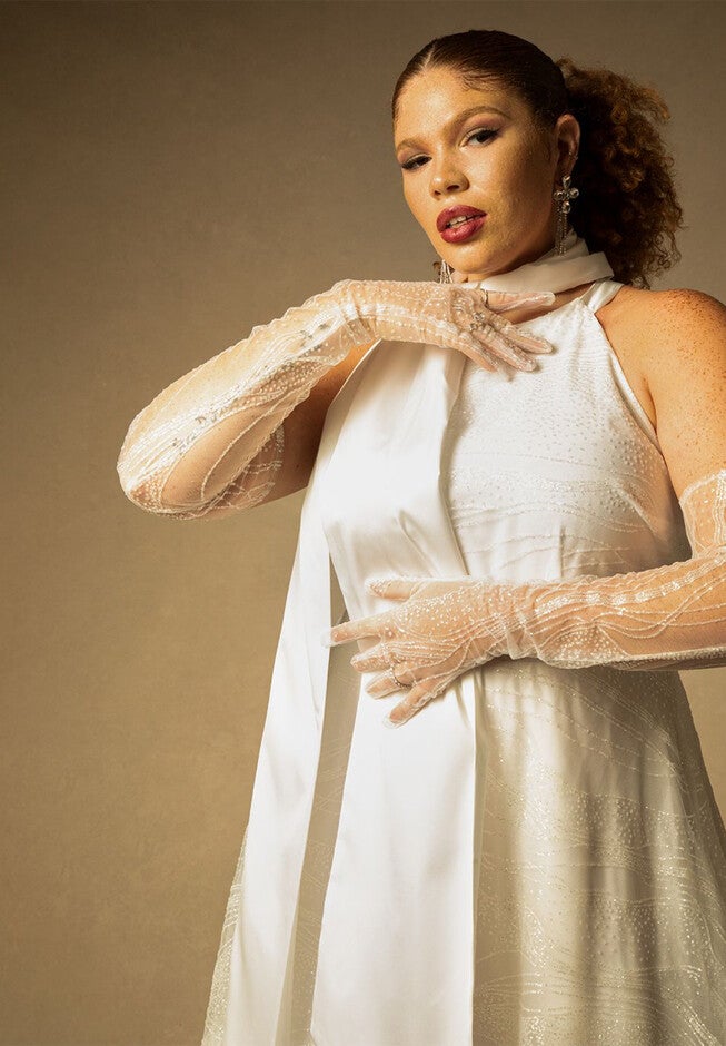 Bridal by ELOQUII Glitter Gloves, OFF WHITE, hi-res image number null