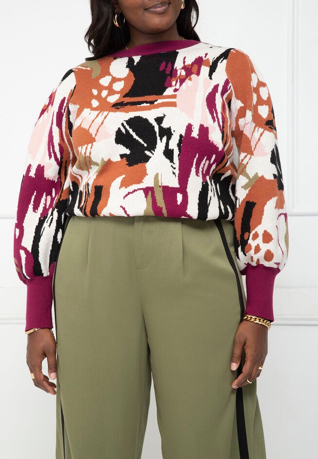 ELOQUII Elements Puff Sleeve Sweater, , on-hover image number null