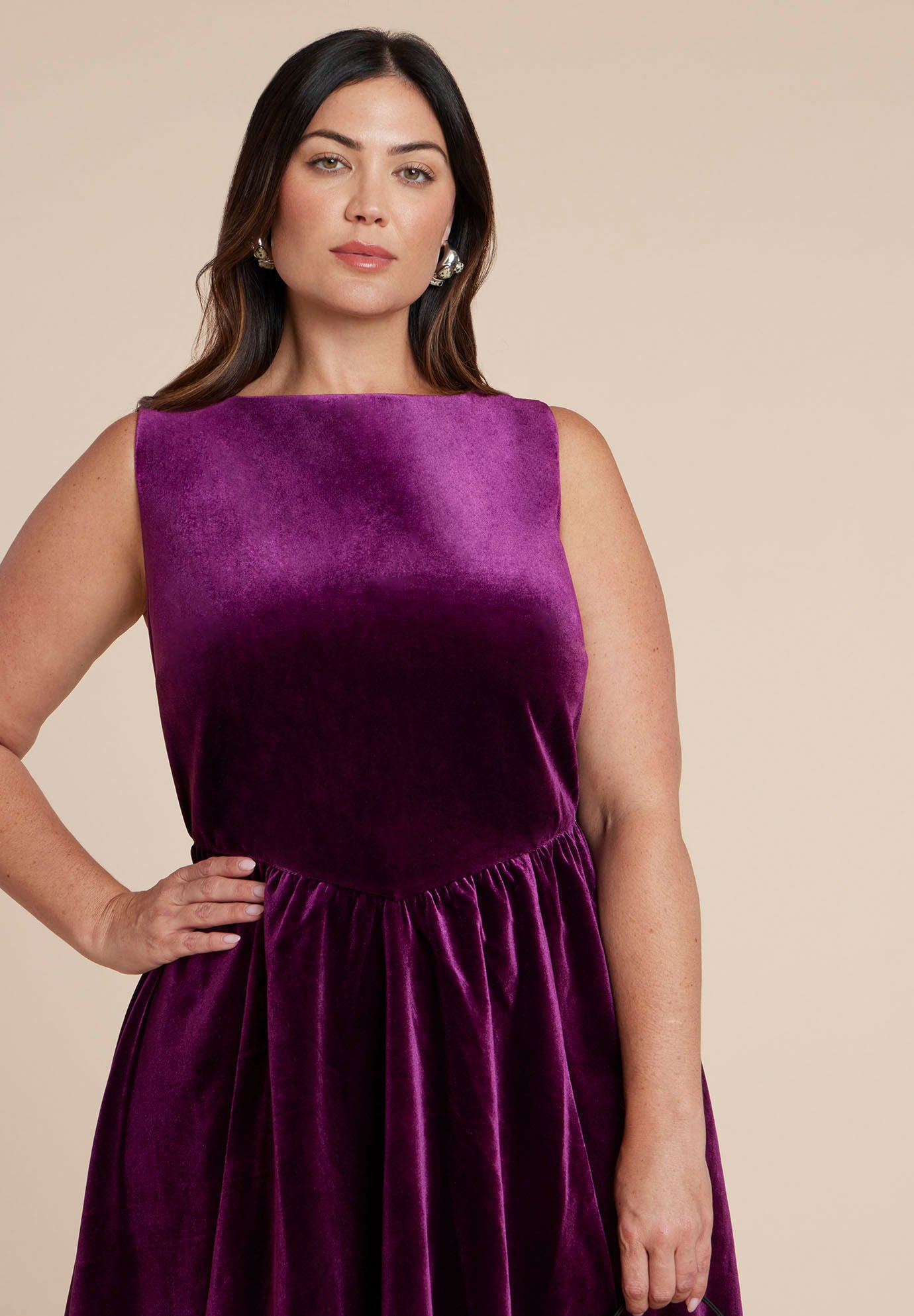 Bubble Hem Velvet Dress, PICKLED BEET, on-hover image number 1