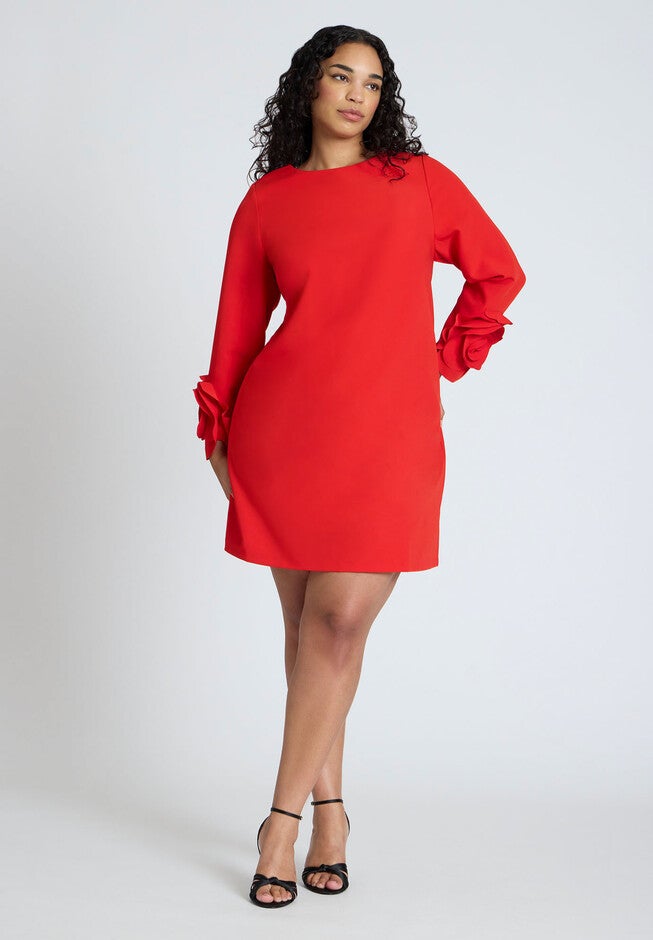 Rosette Sleeve Mini Dress, HIGH RISK RED, hi-res image number null