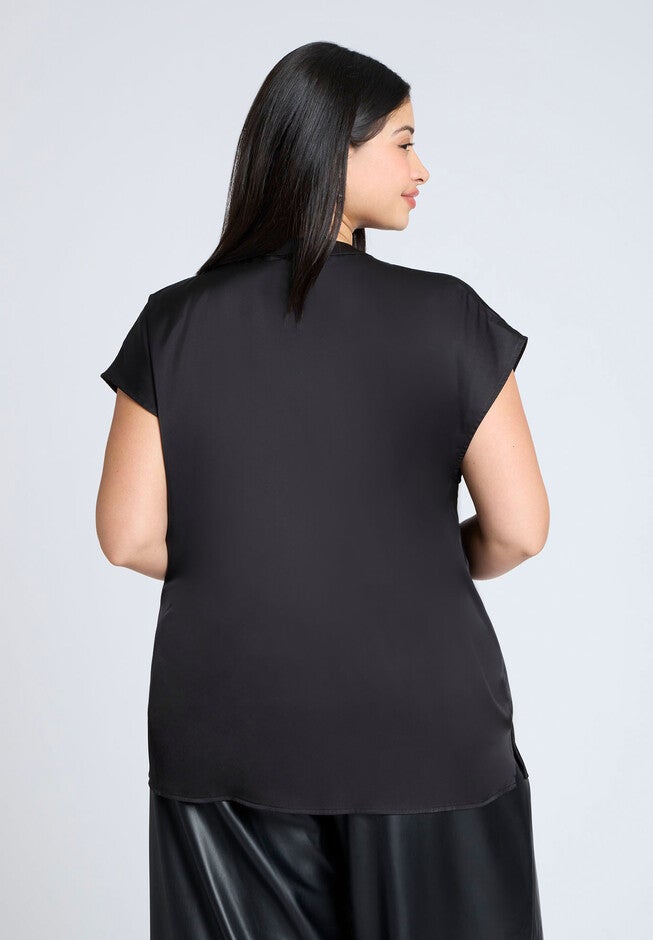 Satin Notch Collar Blouse, BLACK, on-hover image number null