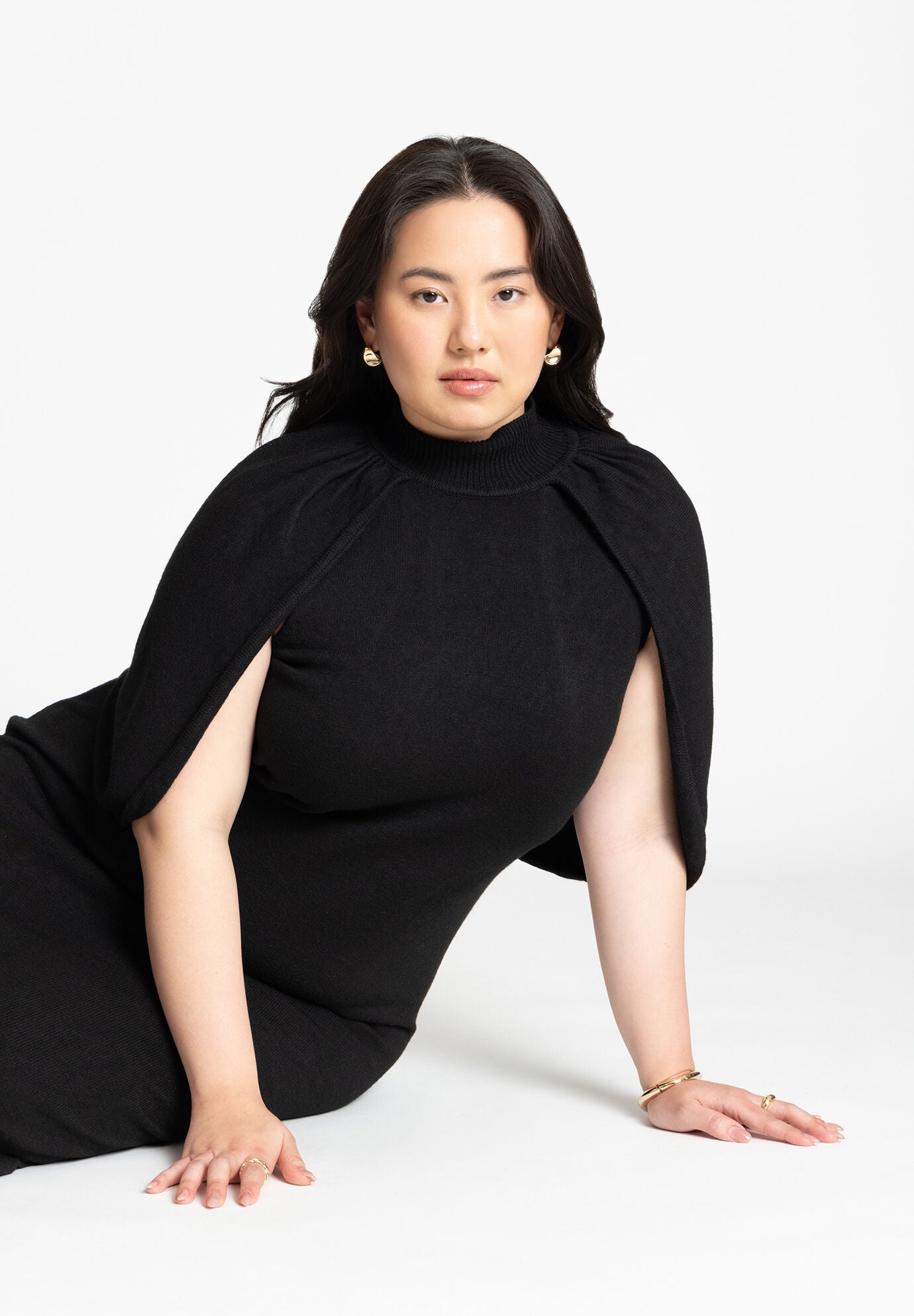 Sweater Cape Dress with Stretch Yarn Black Onyx Eloquii