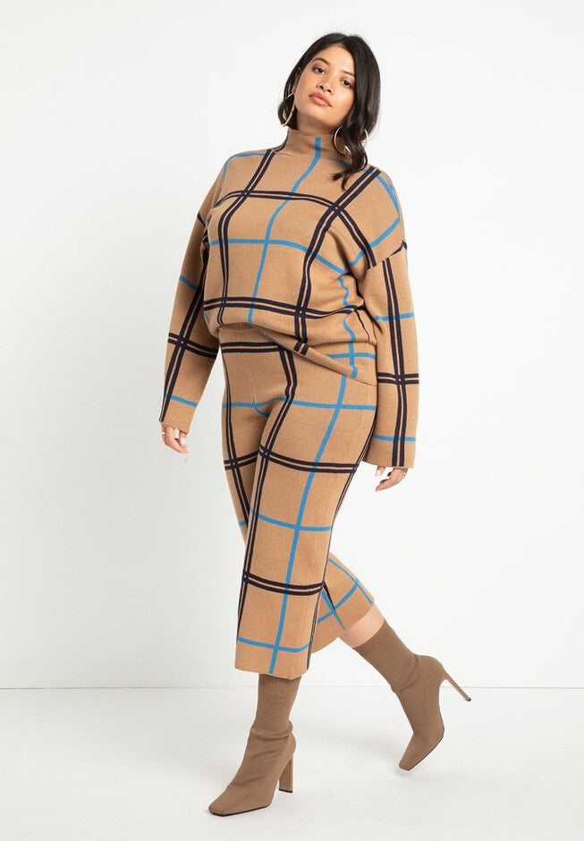 Cropped Wide Leg Sweater Pant, PLAID, hi-res image number null