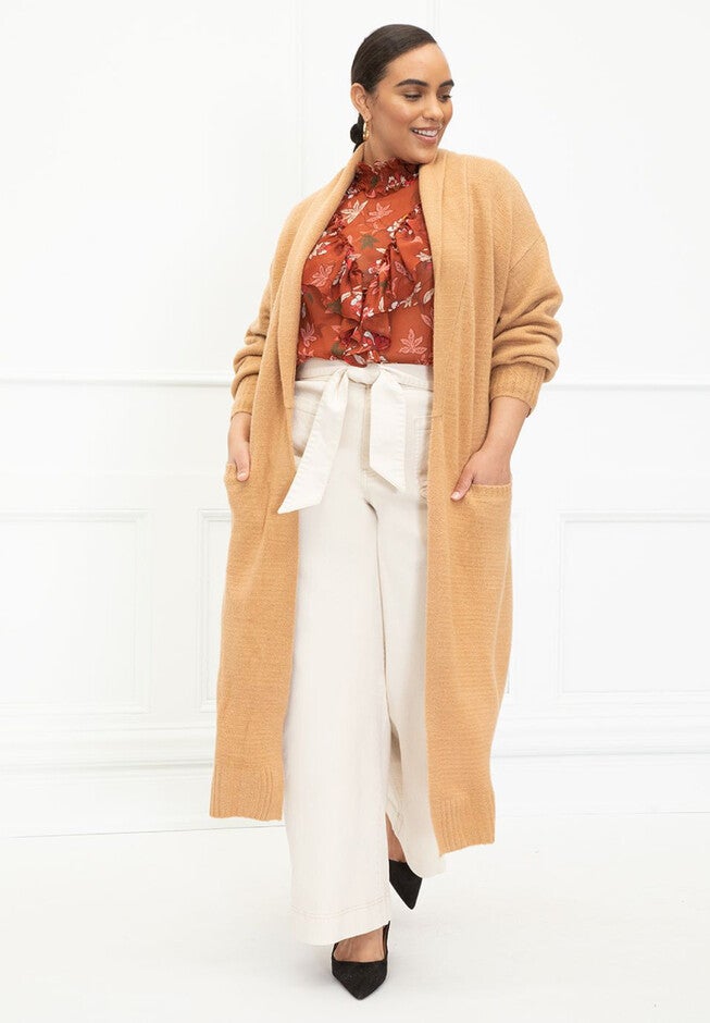 ELOQUII Elements Robe Sweater Jacket, TAN, hi-res image number null