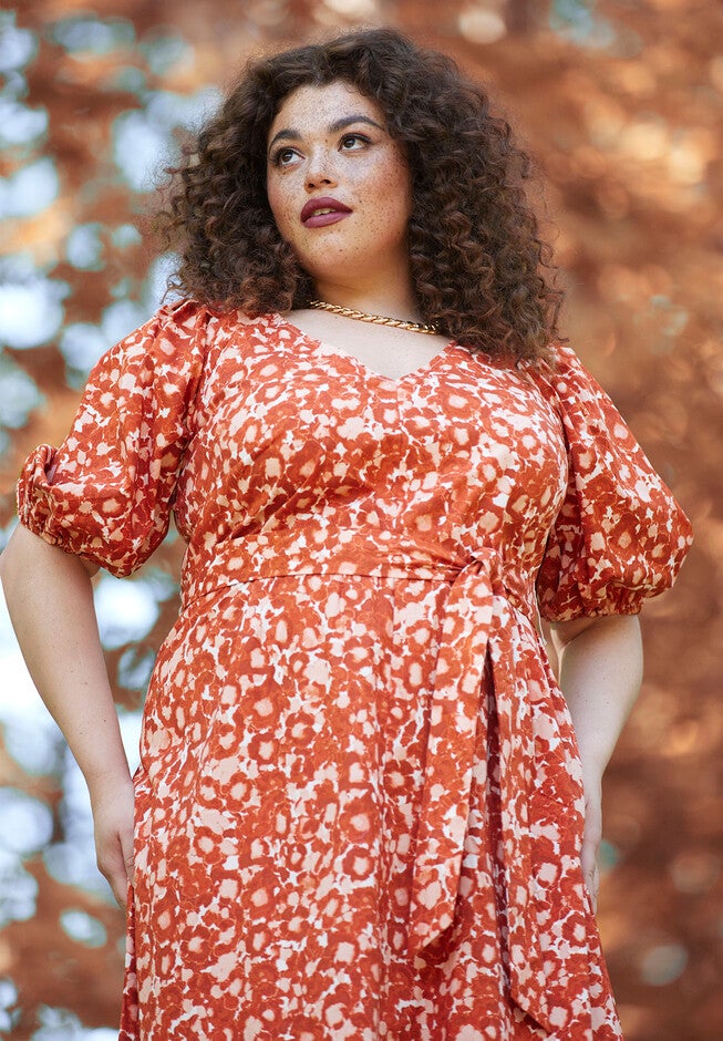 ELOQUII Elements Puff Sleeve Belted Dress, , alternate image number null